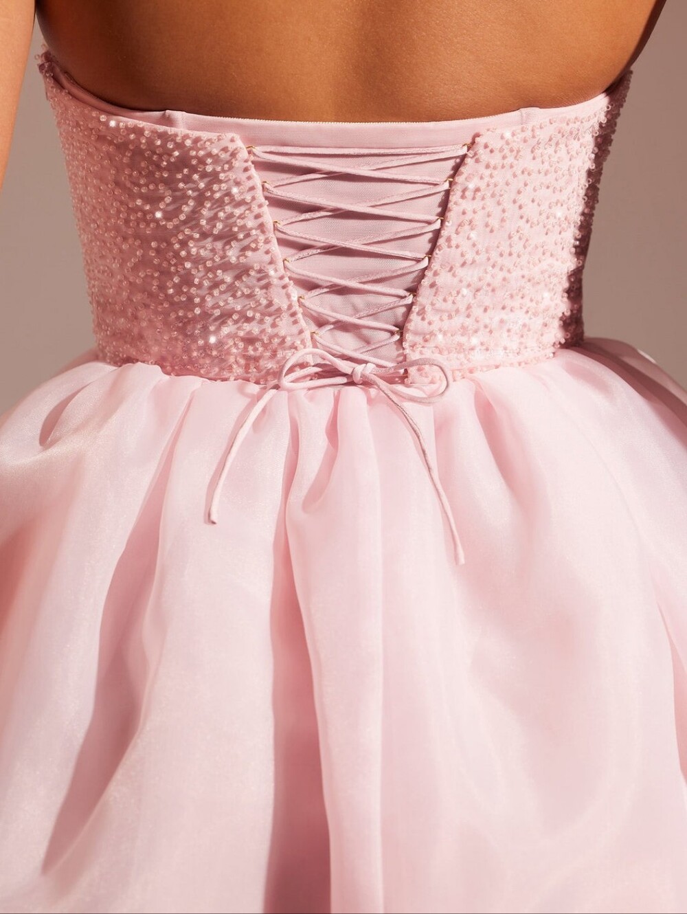 Strapless Pink Midi Dress with Textured Bodice - Picture 4 of 8